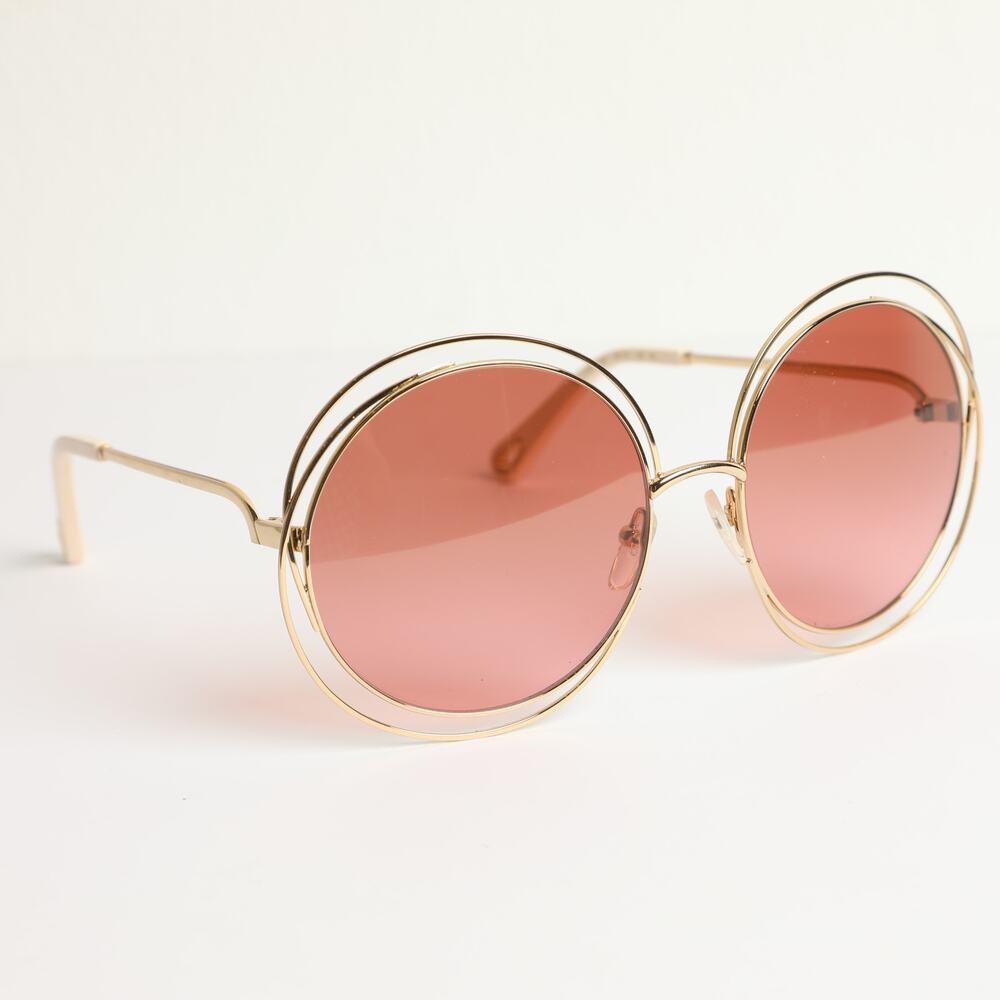CHLOE Oversize Gold and Pink Carlina Petite Gradient Sunglasses w/ Case